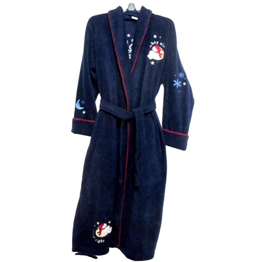 NWT DELICATES Women Plush Bath Robe Blue Embossed Size S Small